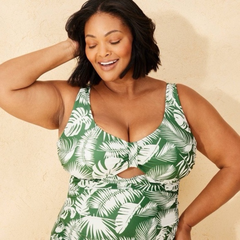 Shade & Shore Tummy Control Green Palm Print One-Piece Swimsuit